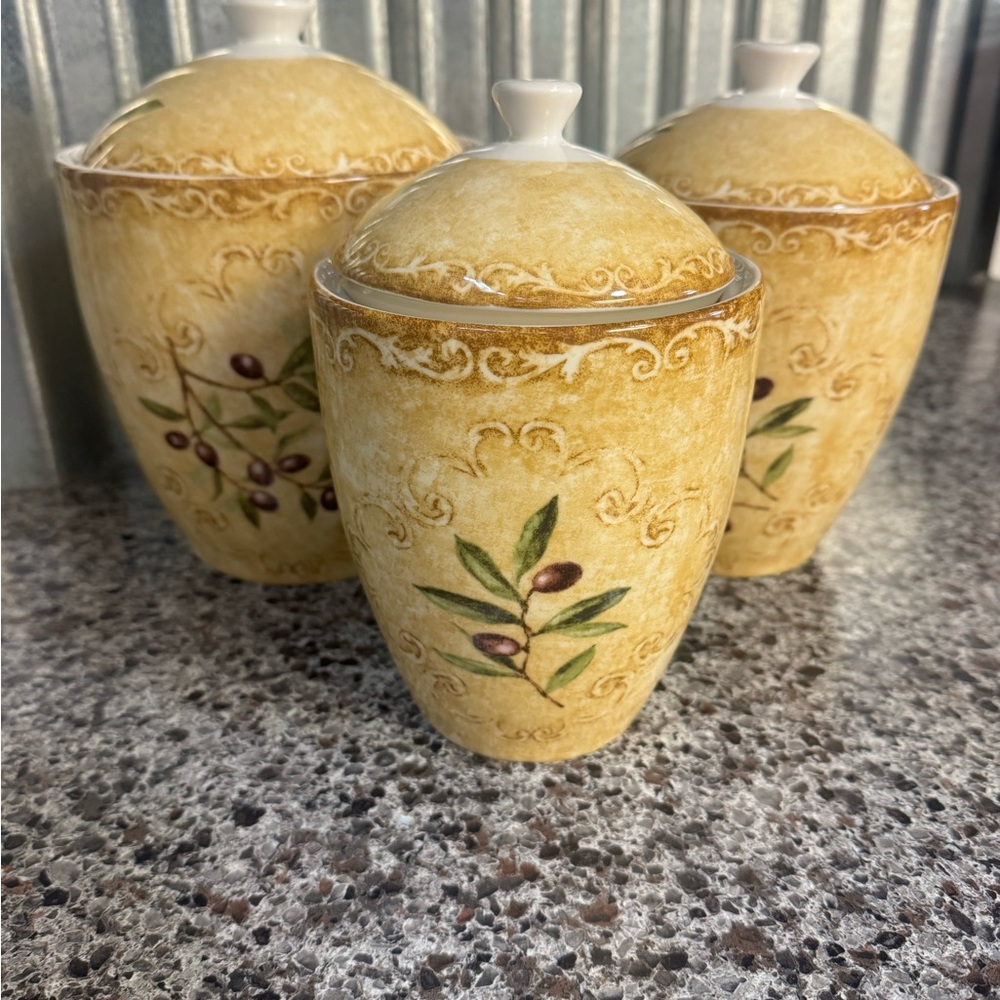 222 Fifth Olive Design Canister Set in Warm Tan